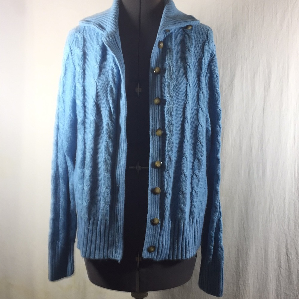 Sag Harbor Button Up Neck Blue Cardigan Size XL